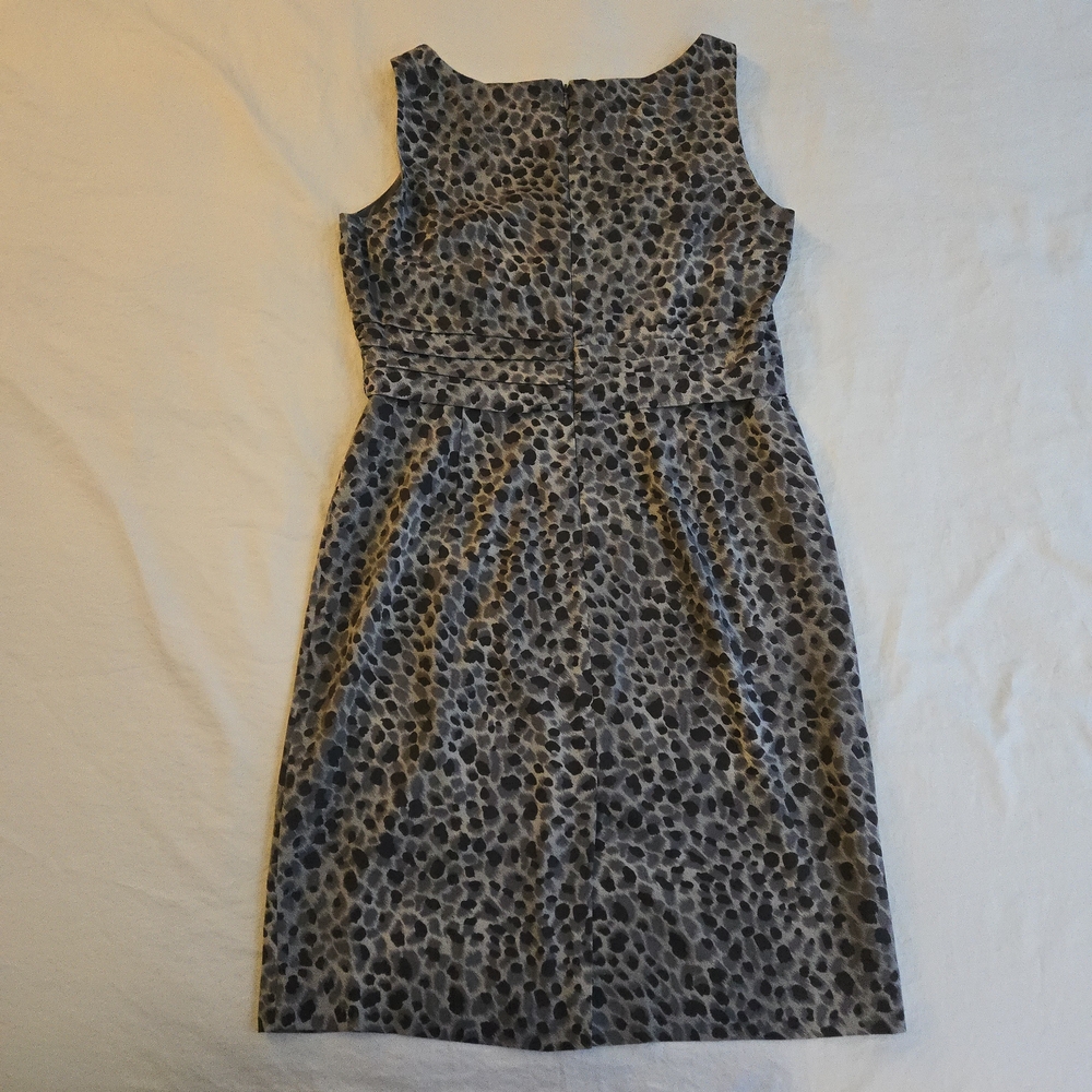Ann Taylor Silk Black Grey Abstract Leopard Print Midi Sheath Dress CW3 - Picture 7 of 10